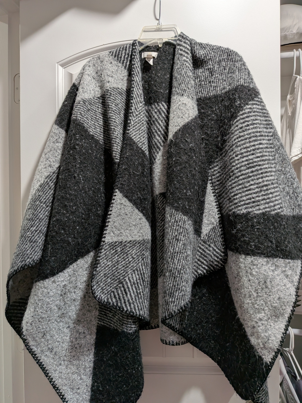 Charming Charlie Black & Gray Plaid Poncho